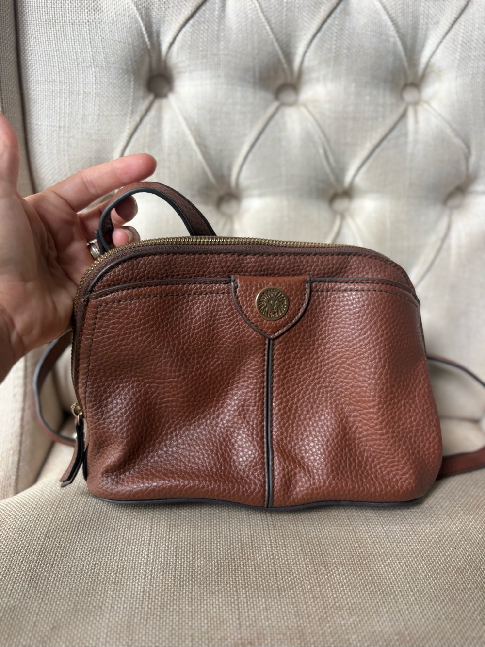 Anne Klein Brown Leather Crossbody Bag